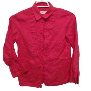 Jones New York Sport 100 percent Linen pink button down shirt Size Medium